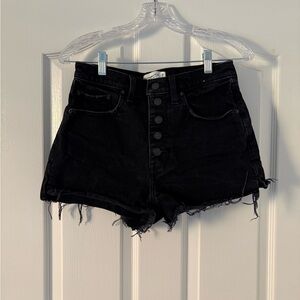 Abercrombie & Fitch High-Rise Black Denim Women's Shorts with Raw Hem